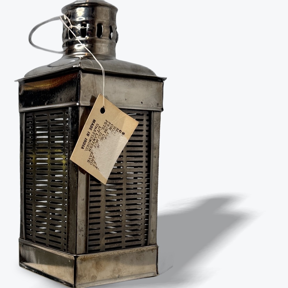 Pottery Barn Moroccan‎ Metal Lantern Gunmetal Tone 12 inch Vintage Made in India